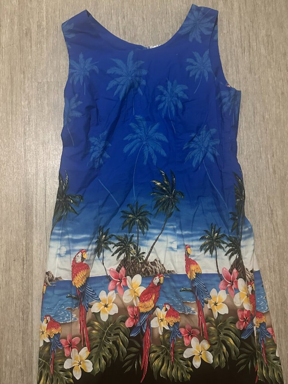 Pacific Legend Apparel sleeveless knee length parrot sun dress blue size L